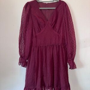 Brand New Burgundy Ruffle Chiffon Mini Dress | Size Small (US 4-6)
